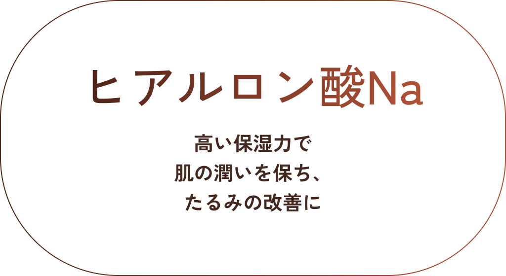 ヒアルロン酸Na。高い保湿力で肌の潤いを保ち、たるみの改善に。