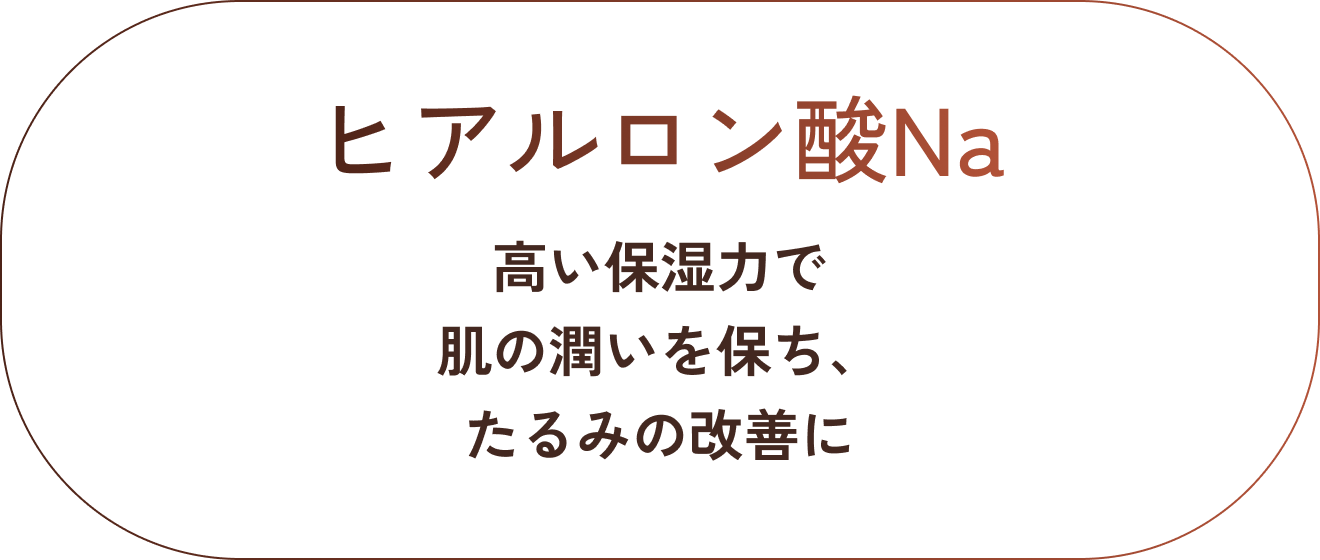 ヒアルロン酸Na。高い保湿力で肌の潤いを保ち、たるみの改善に。